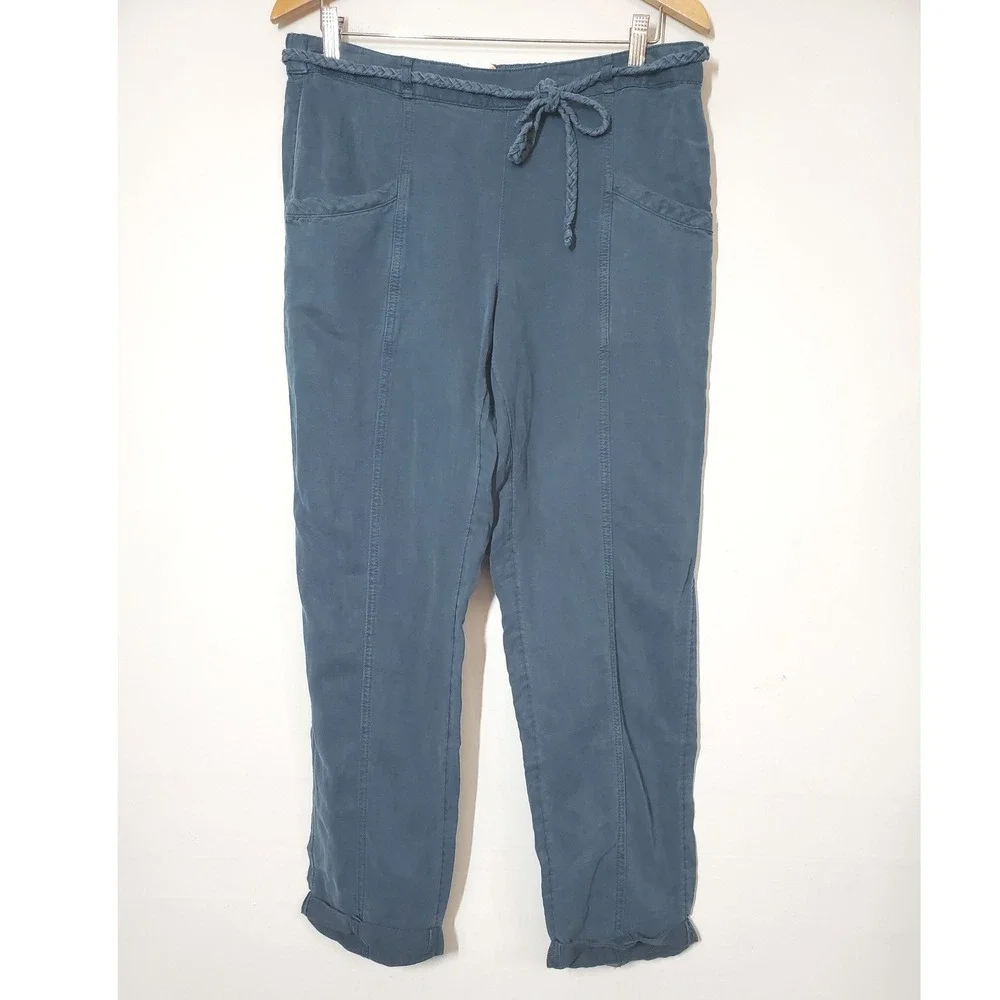 C&C‎ California Teal Blue Linen Blend Drawstring Waist Pants Women's Size L - Picture 10 of 10